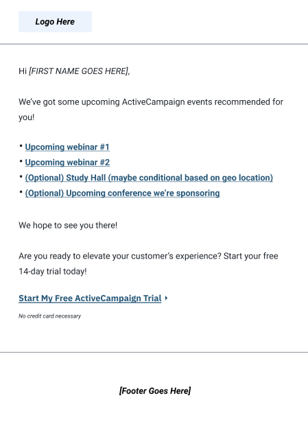 ActiveCampaign recommended events webinar follow-up email
