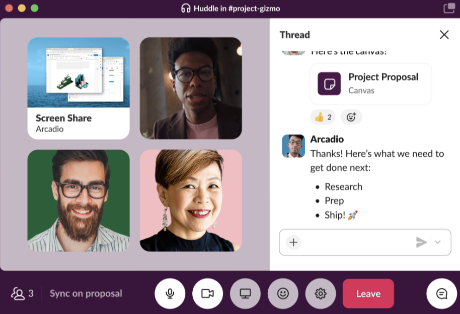 Slack Huddles video conferencing