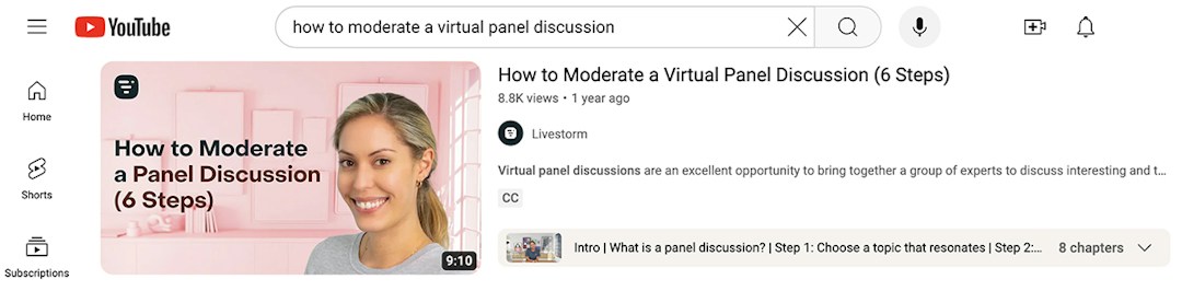 YouTube search results showing Livestorm video