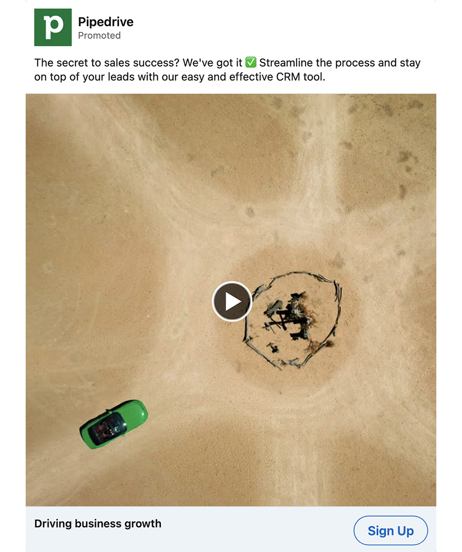 Pipedrive LinkedIn video ad example
