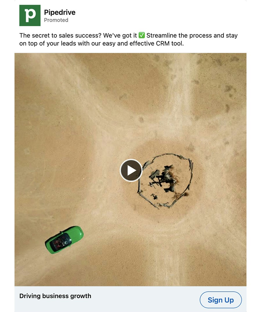 Pipedrive LinkedIn video ad example