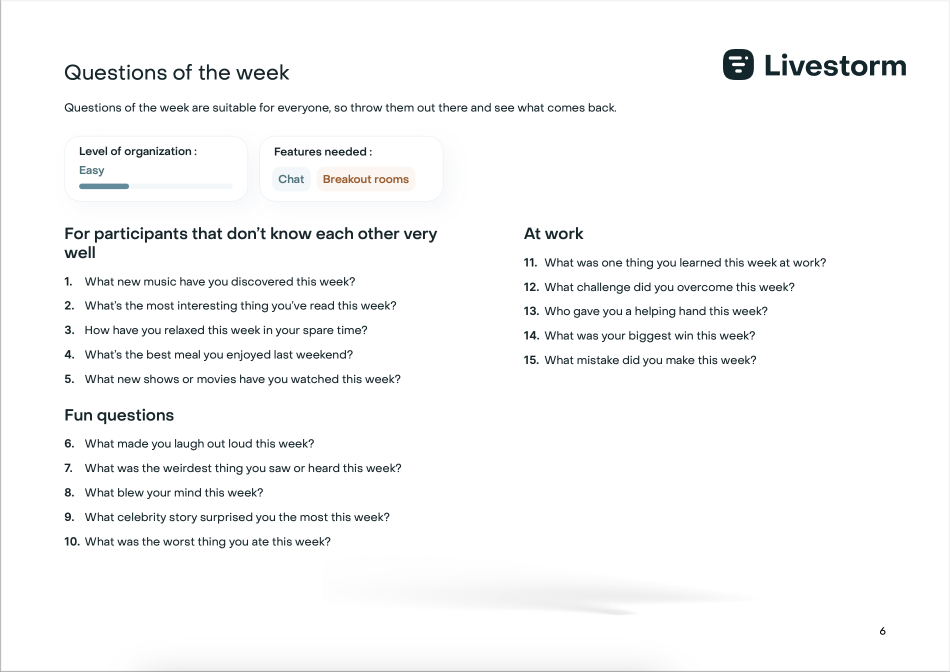 question of the week ice breaker