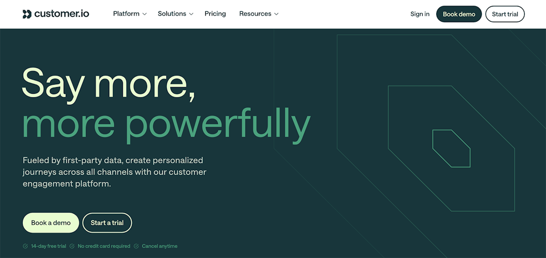 Customer.io email marketing homepage