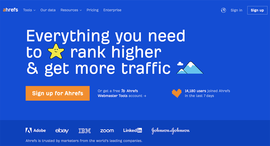 Ahrefs search engine optimization homepage