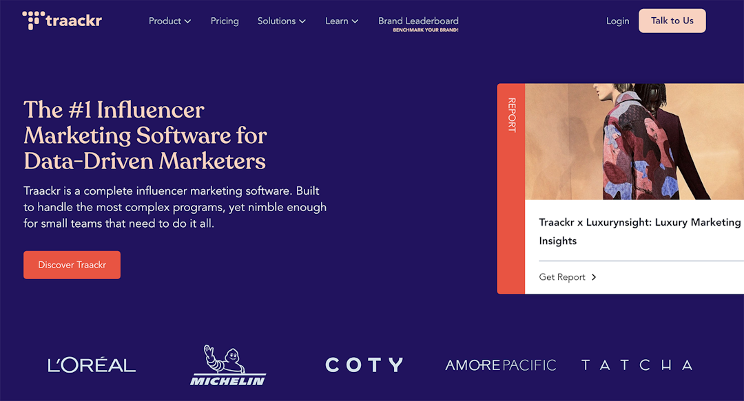 Traackr influencer marketing homepage