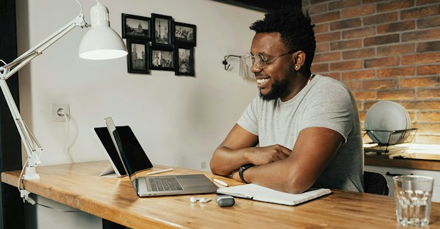 lead generation professional working at a laptop