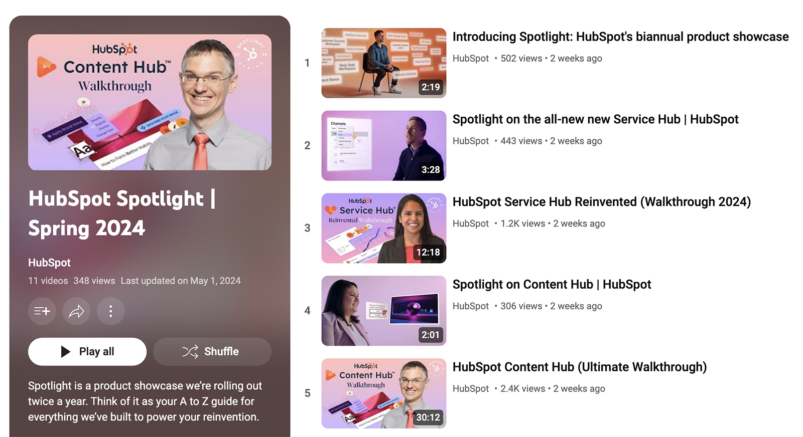HubSpot Spotlight YouTube playlist