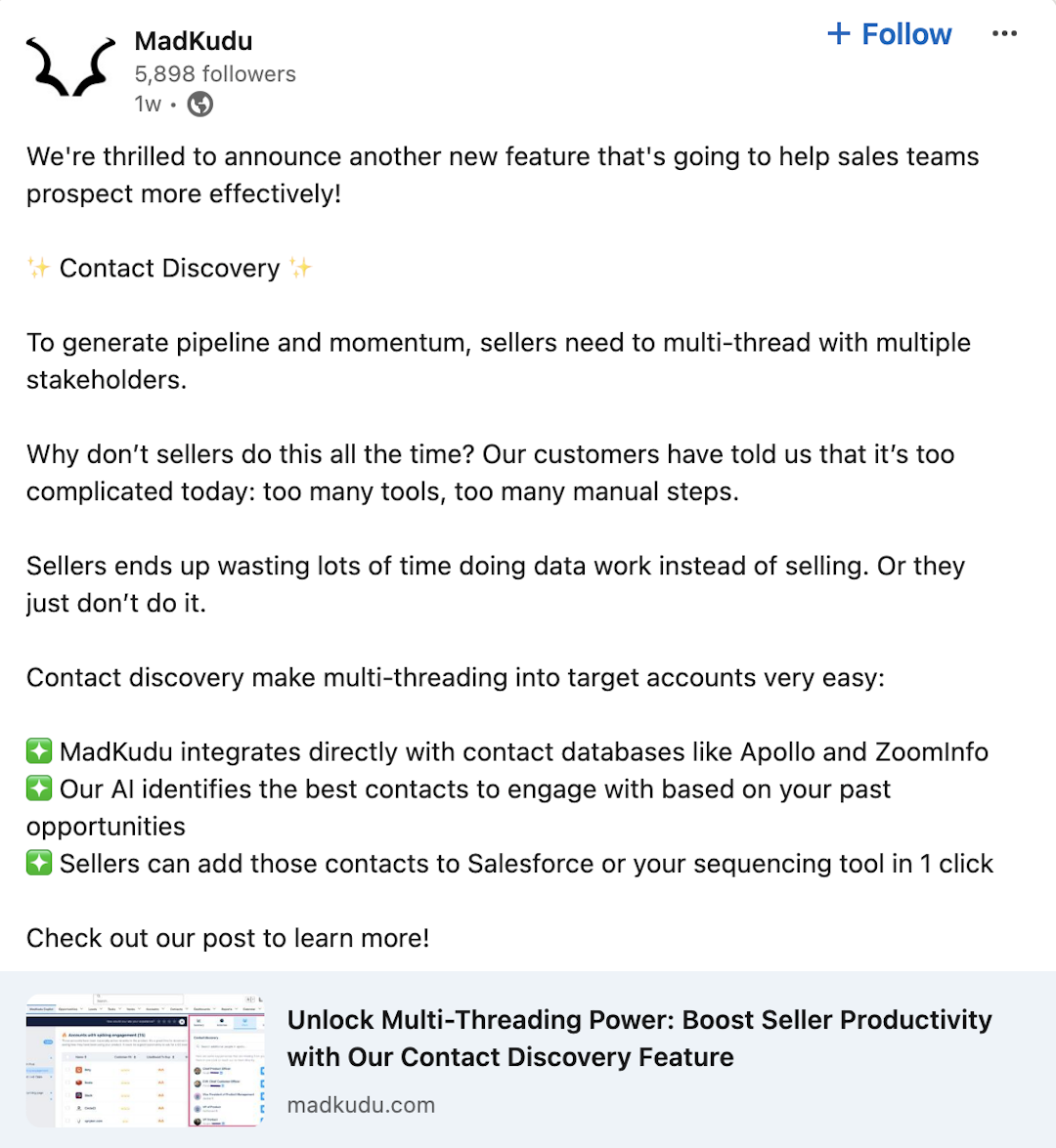 MadKudu LinkedIn post