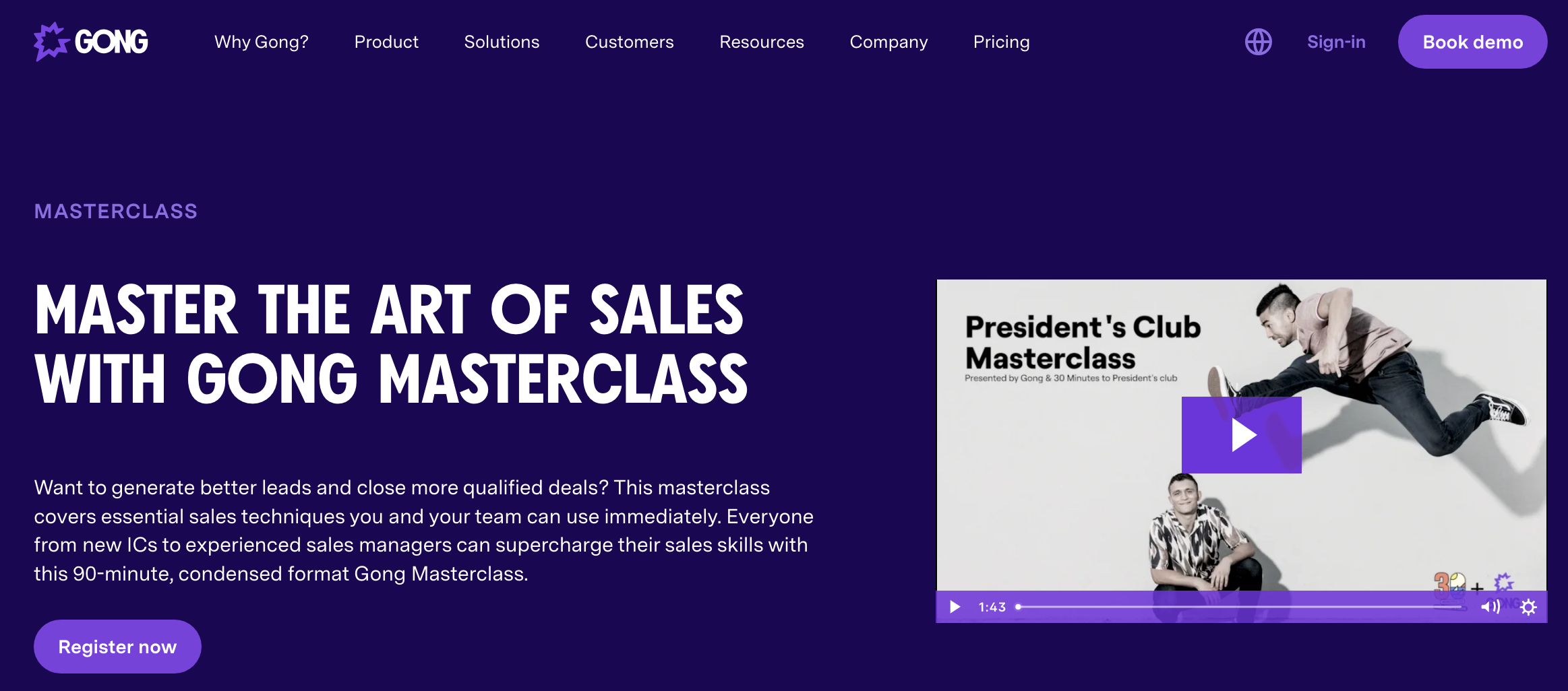Gong sales masterclass webinar