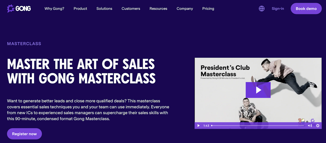 Gong sales masterclass webinar