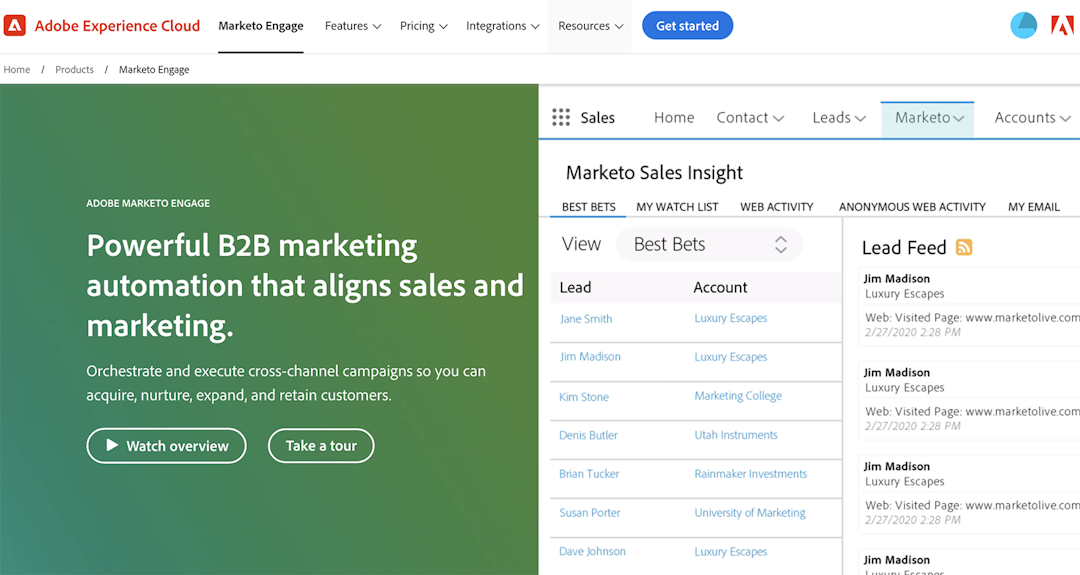 Adobe Marketo Engage homepage
