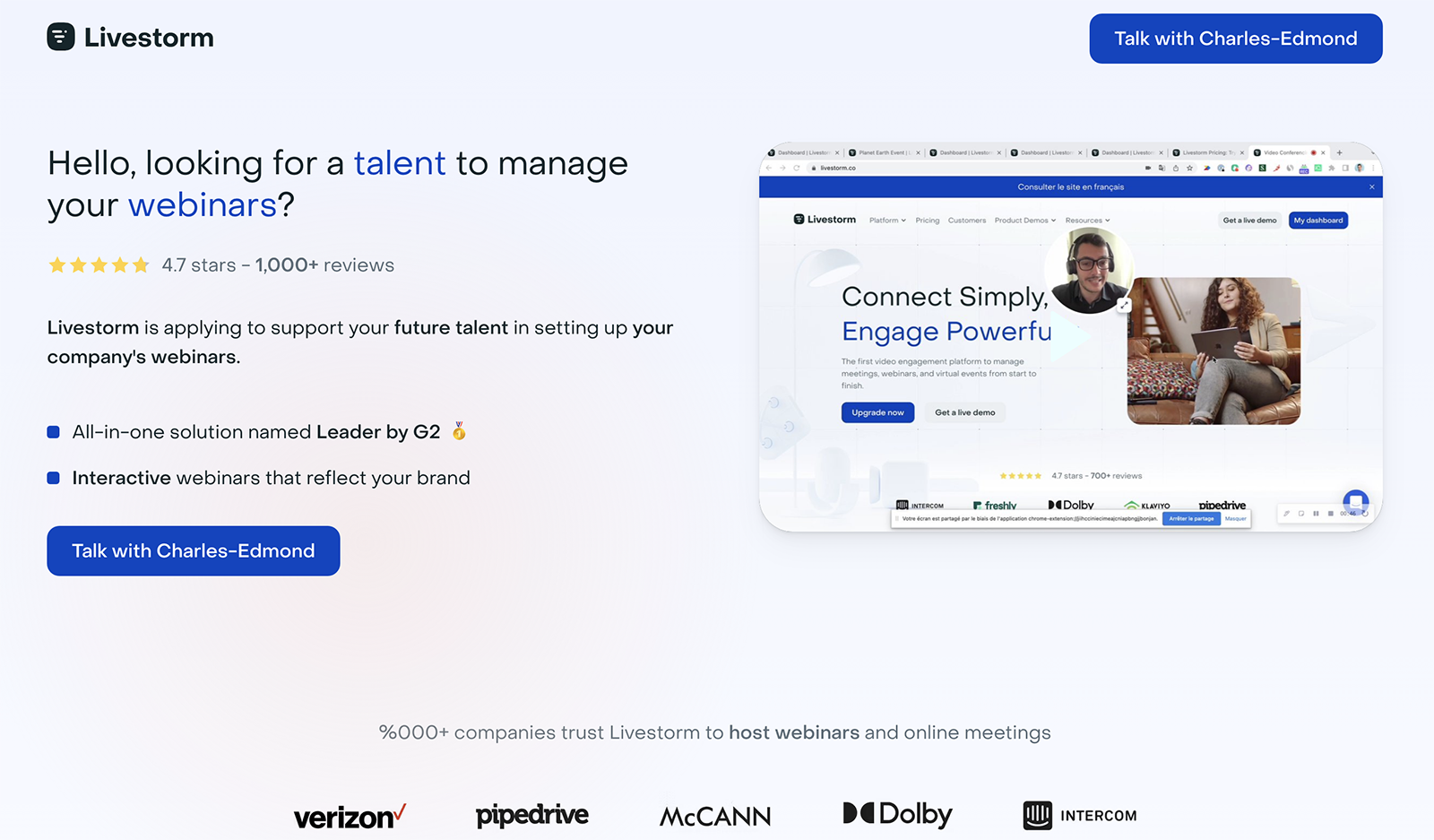 custom Livestorm sales landing page