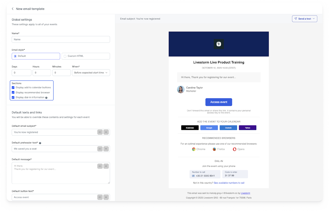 Modèle d'e-mail Livestorm