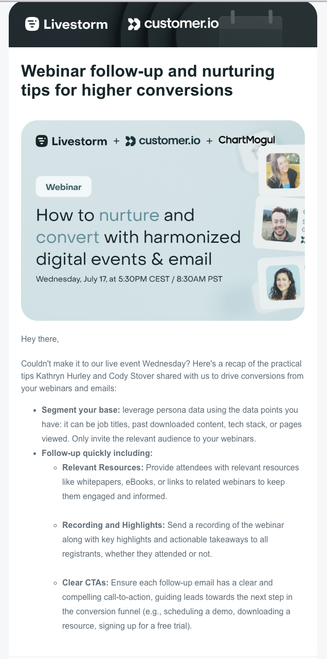 Livestorm webinar content repurposed in an email