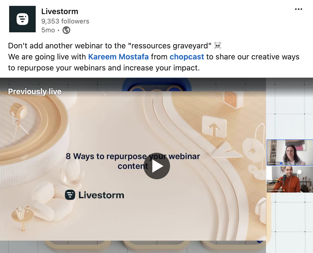 Livestorm webinar restreamed on LinkedIn