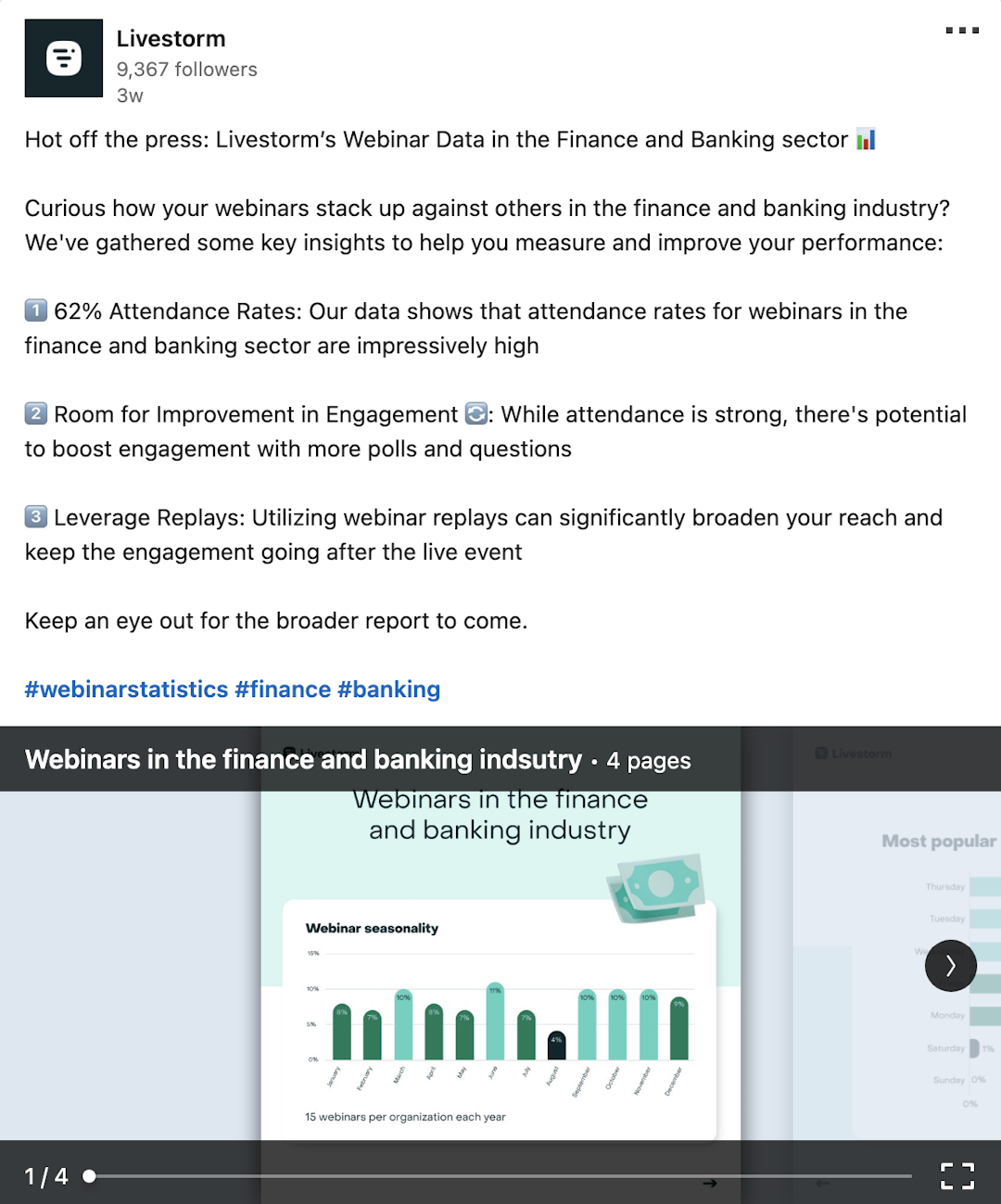 Livestorm original stats repurposed in a social post