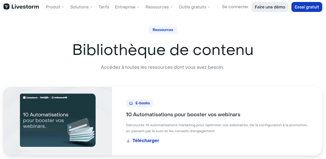 bibliothèque de contenu livestorm
