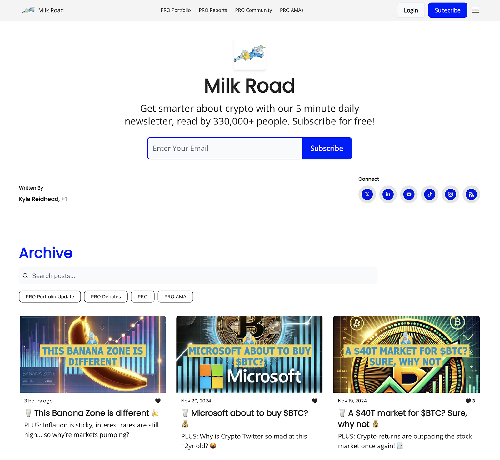 financial industry email newsletter by Milk Road
