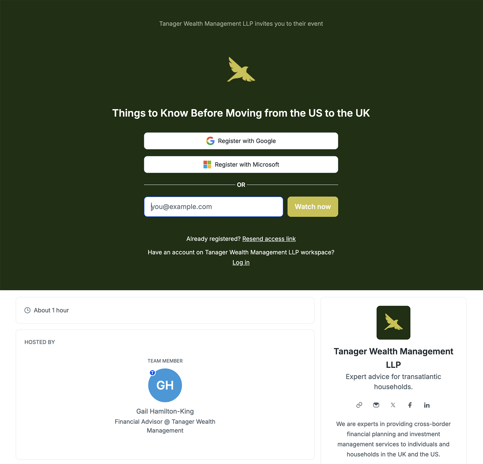 financial advisor webinar hosted by Tanager Wealth Management