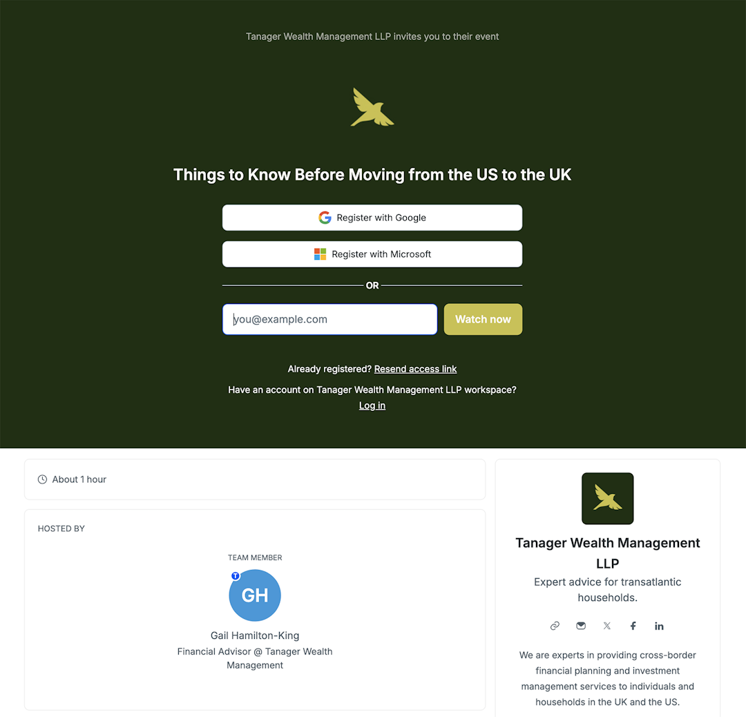 financial advisor webinar hosted by Tanager Wealth Management