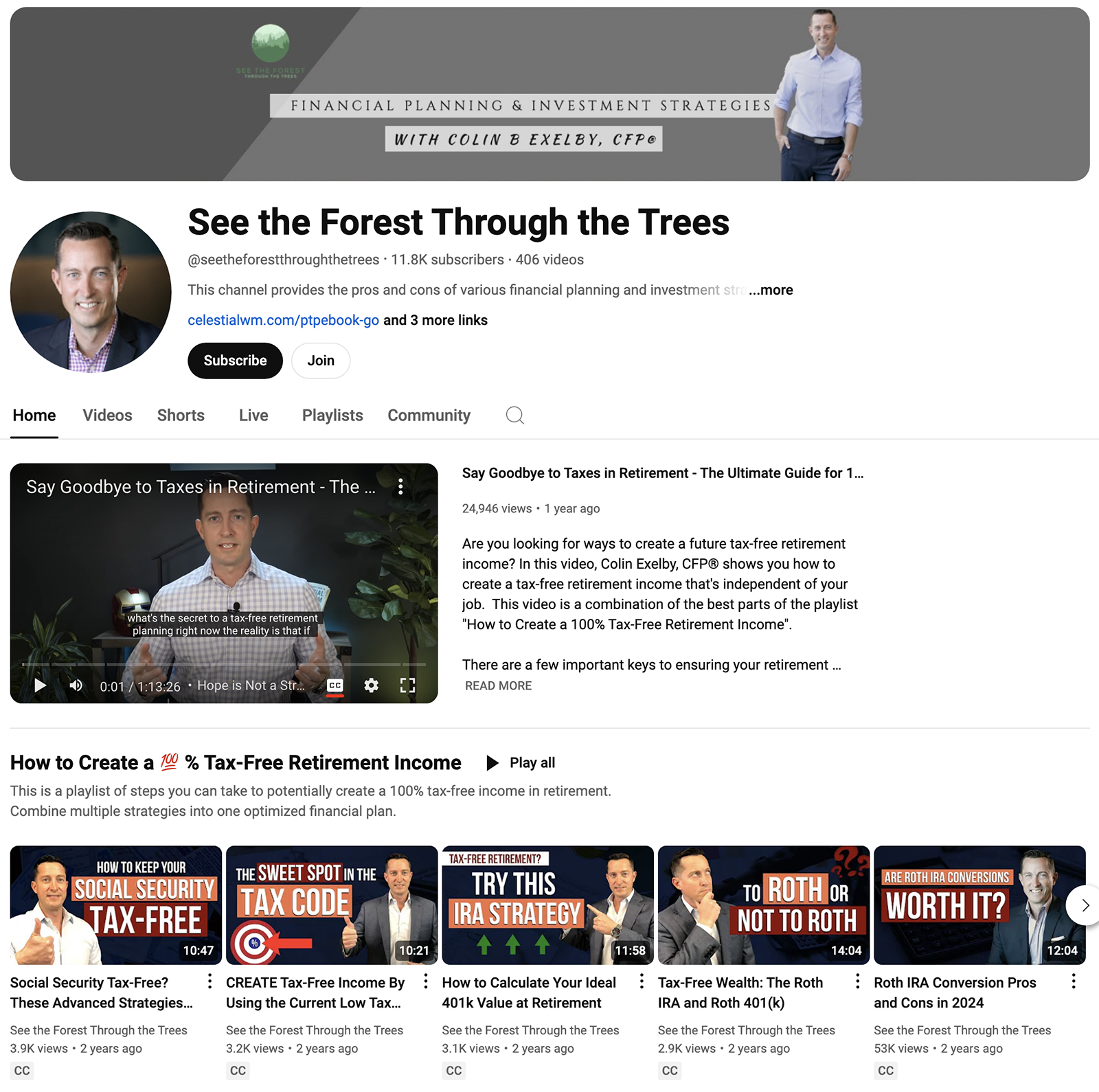 YouTube channel by financial advisor See the Forest Through the Trees