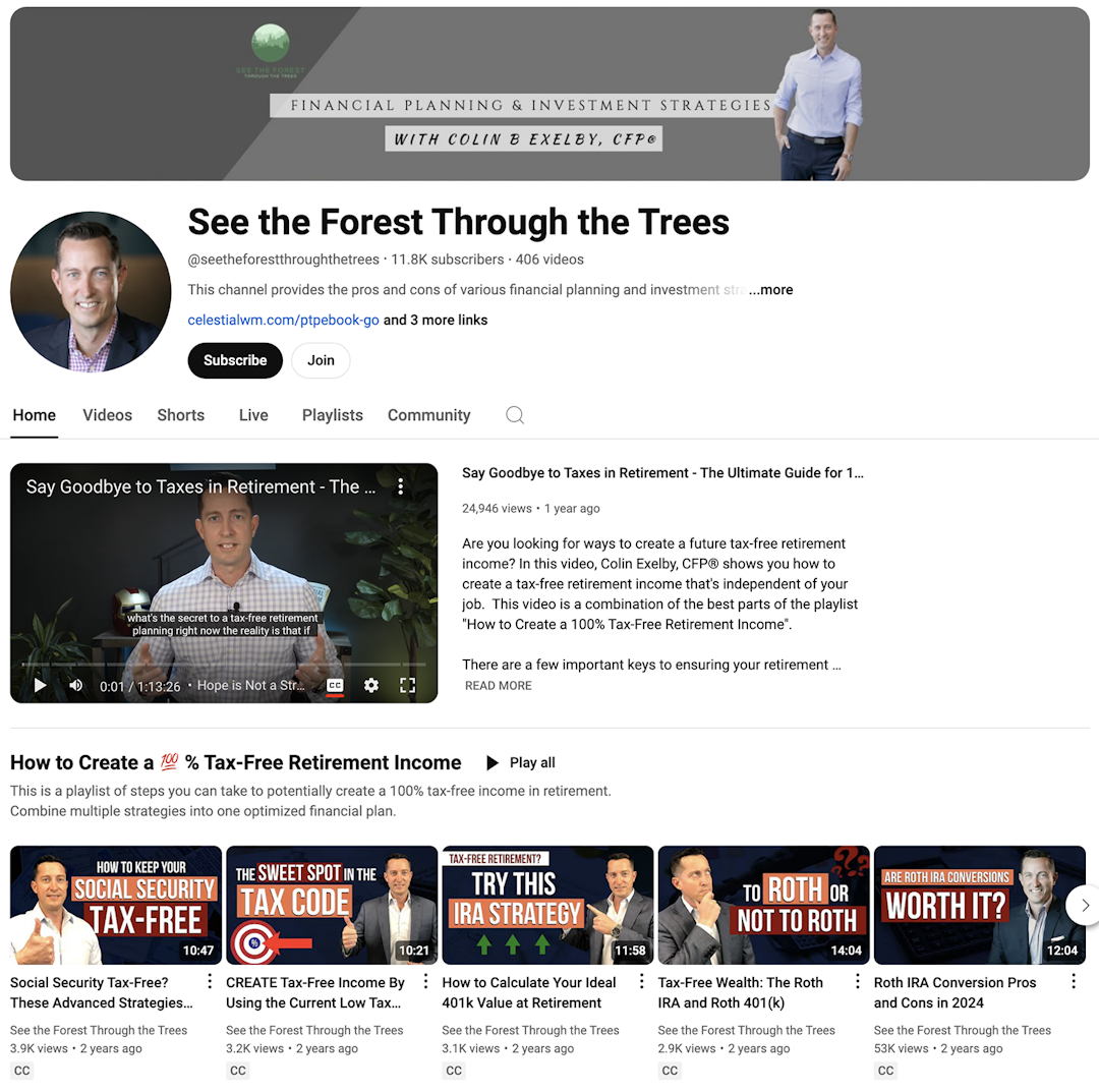 YouTube channel by financial advisor See the Forest Through the Trees