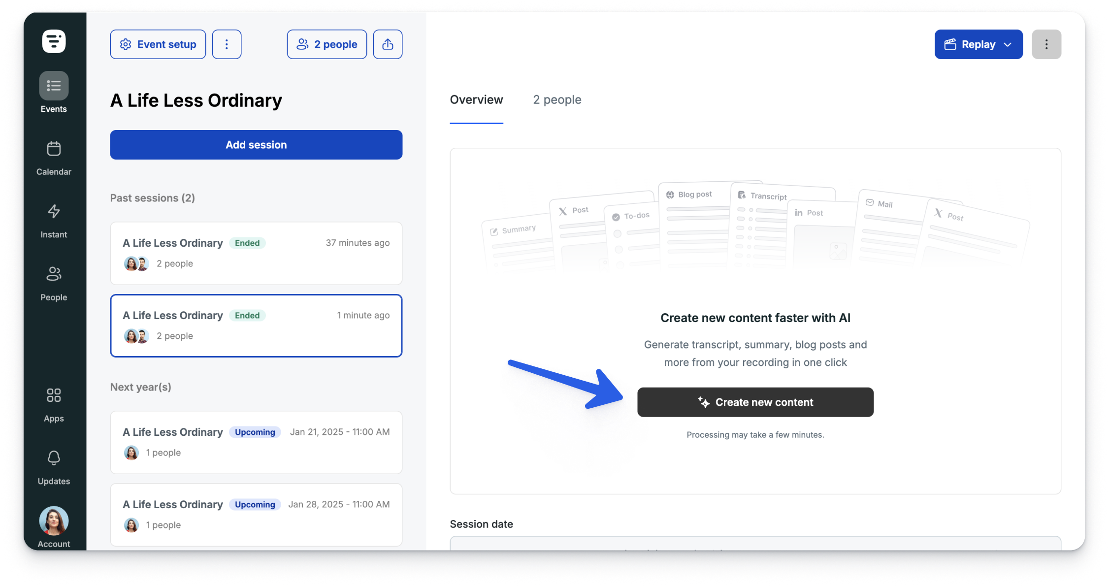 Livestorm's webinar content repurposing tool