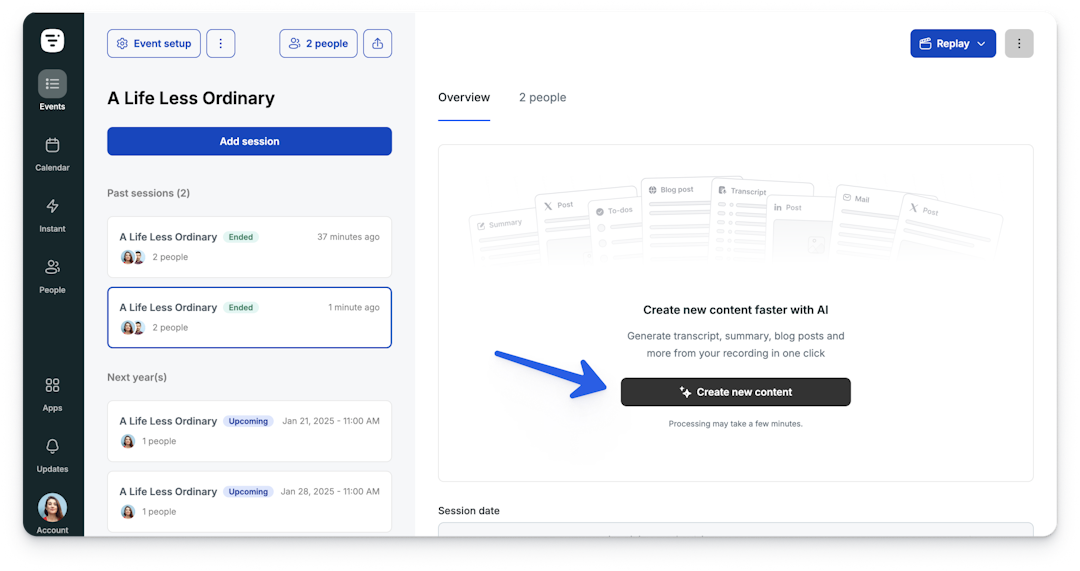 Livestorm's webinar content repurposing tool