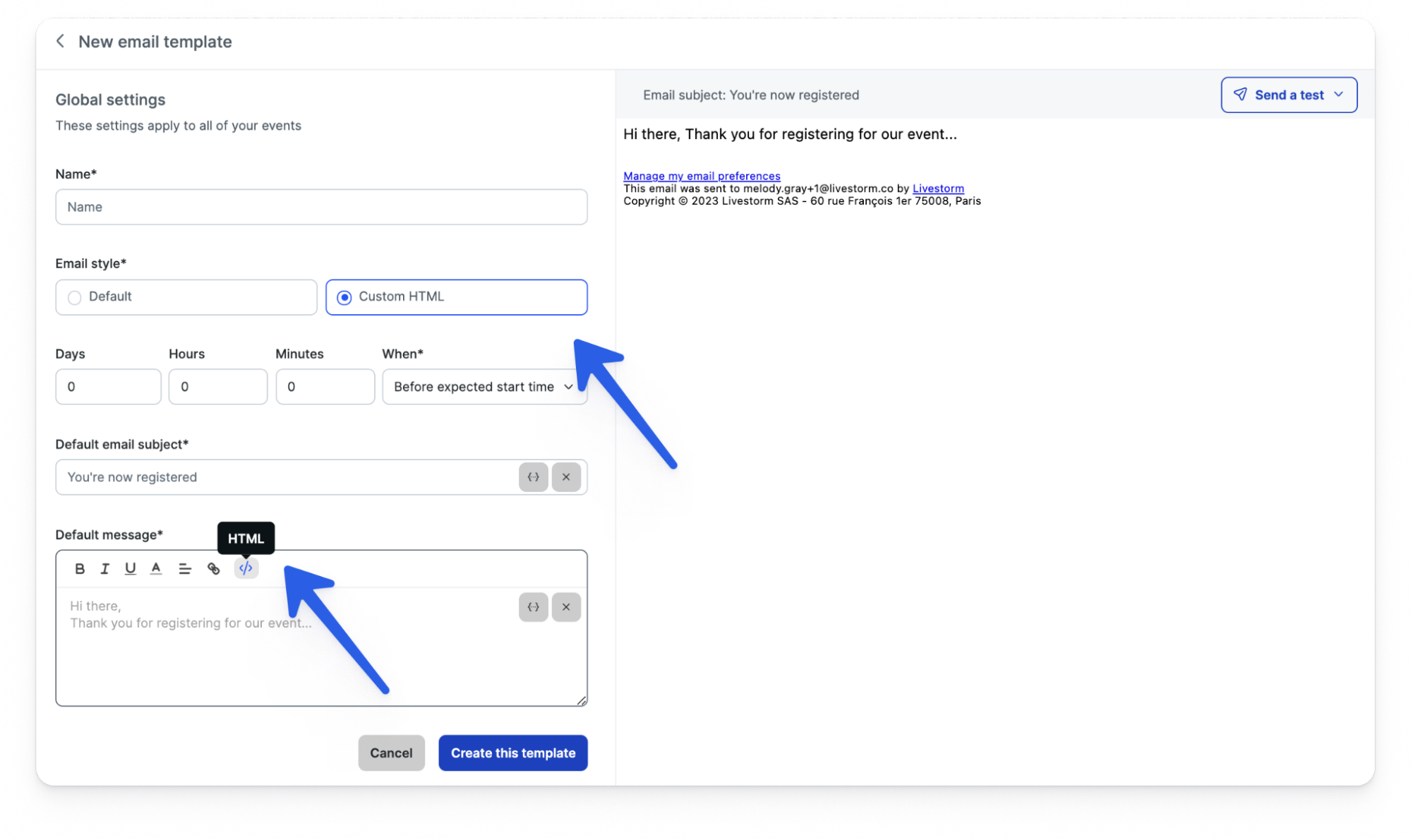 customize Livestorm email template for webinar