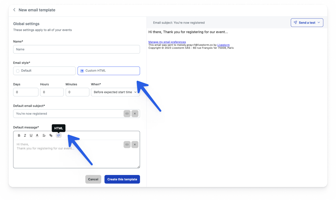 customize Livestorm email template for webinar