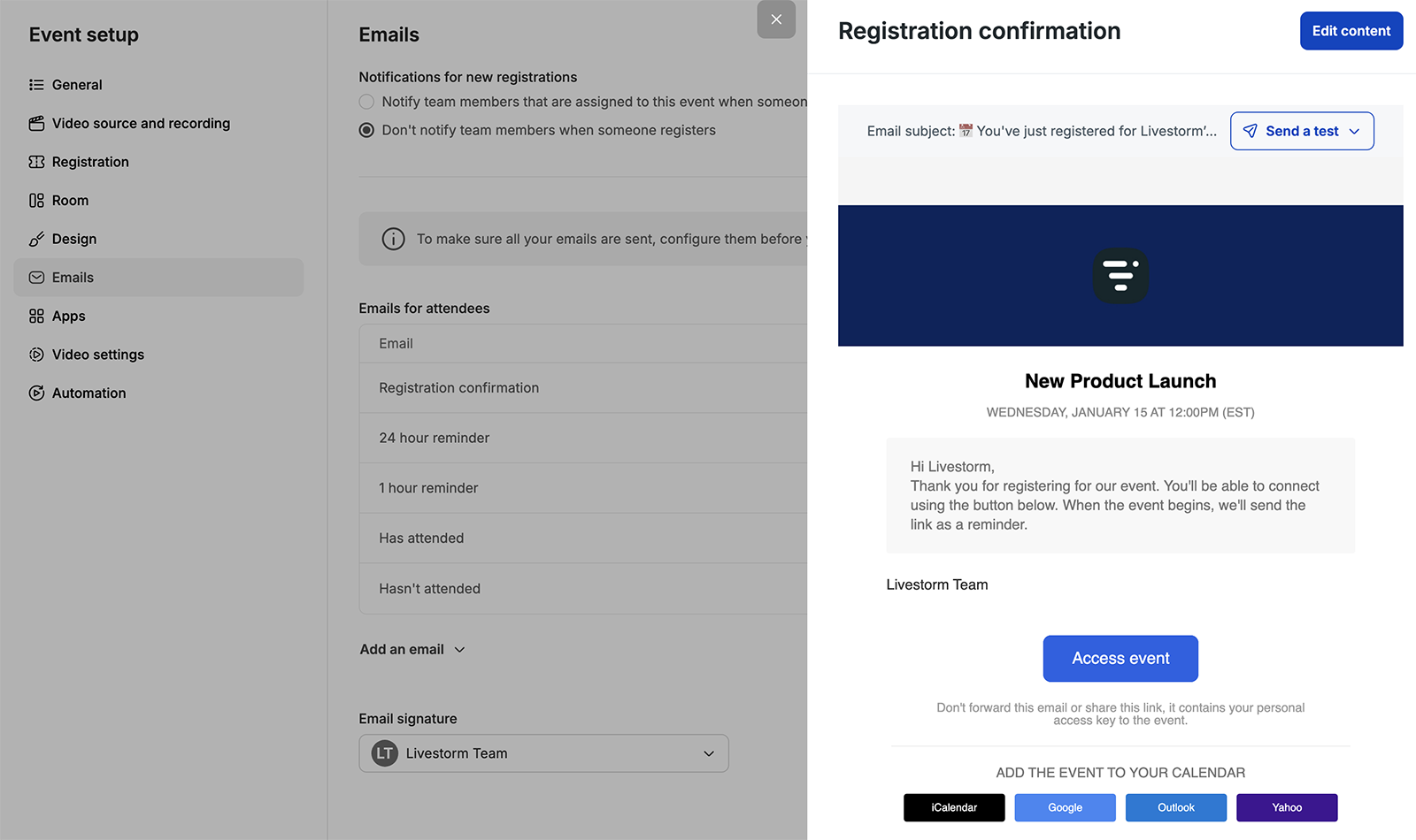 Livestorm webinar confirmation email