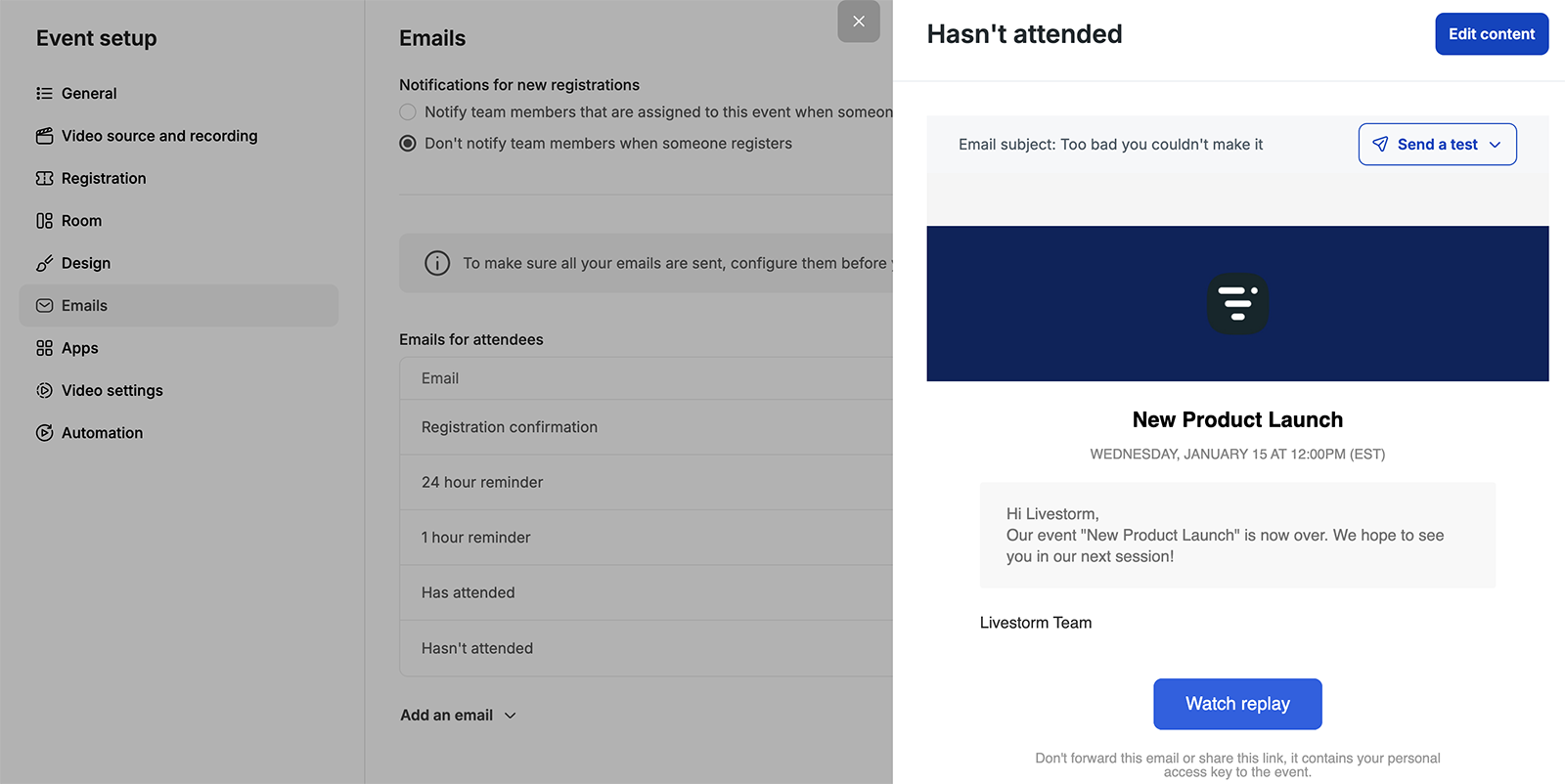 Livestorm webinar didn't participate email