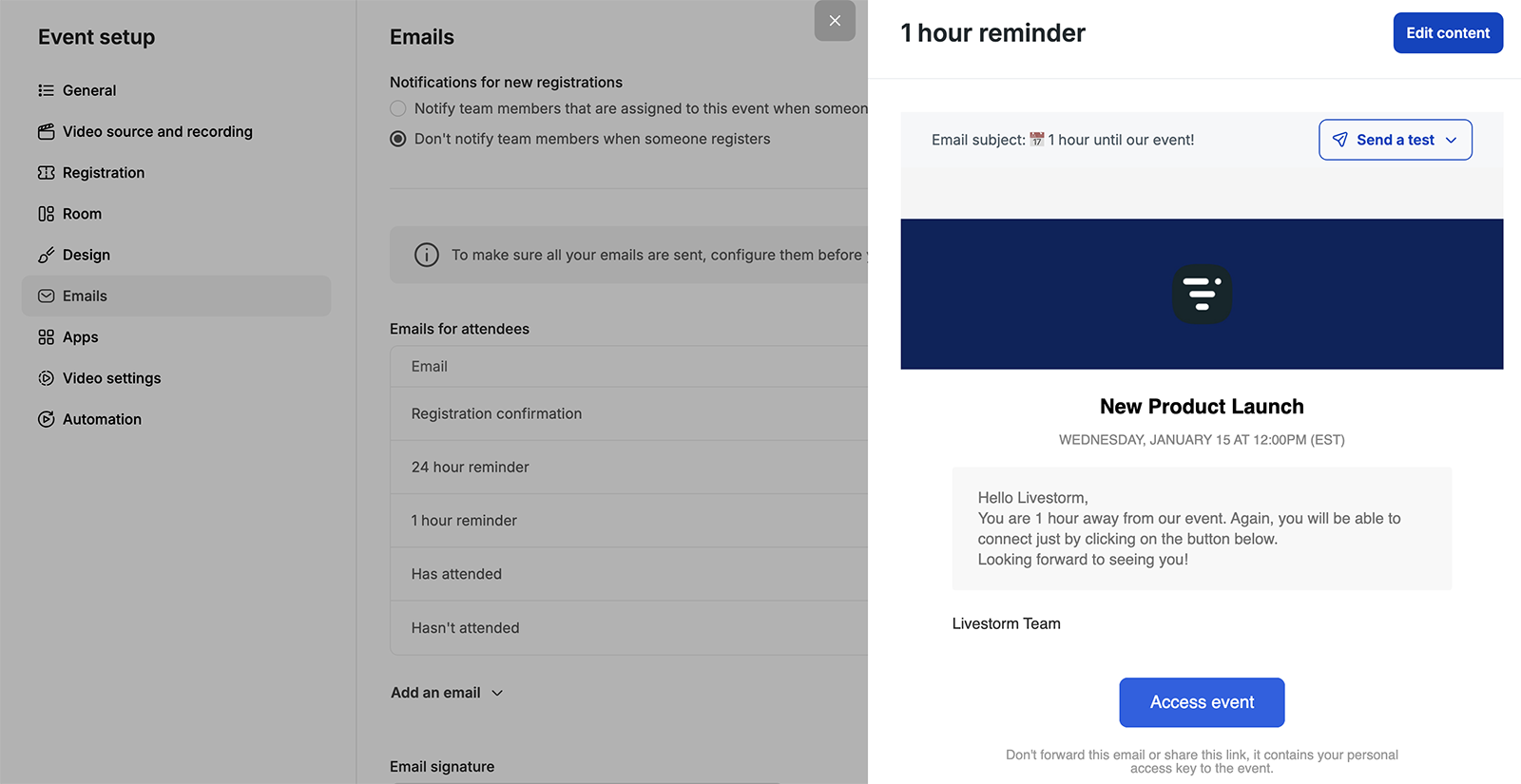 Livestorm webinar reminder email