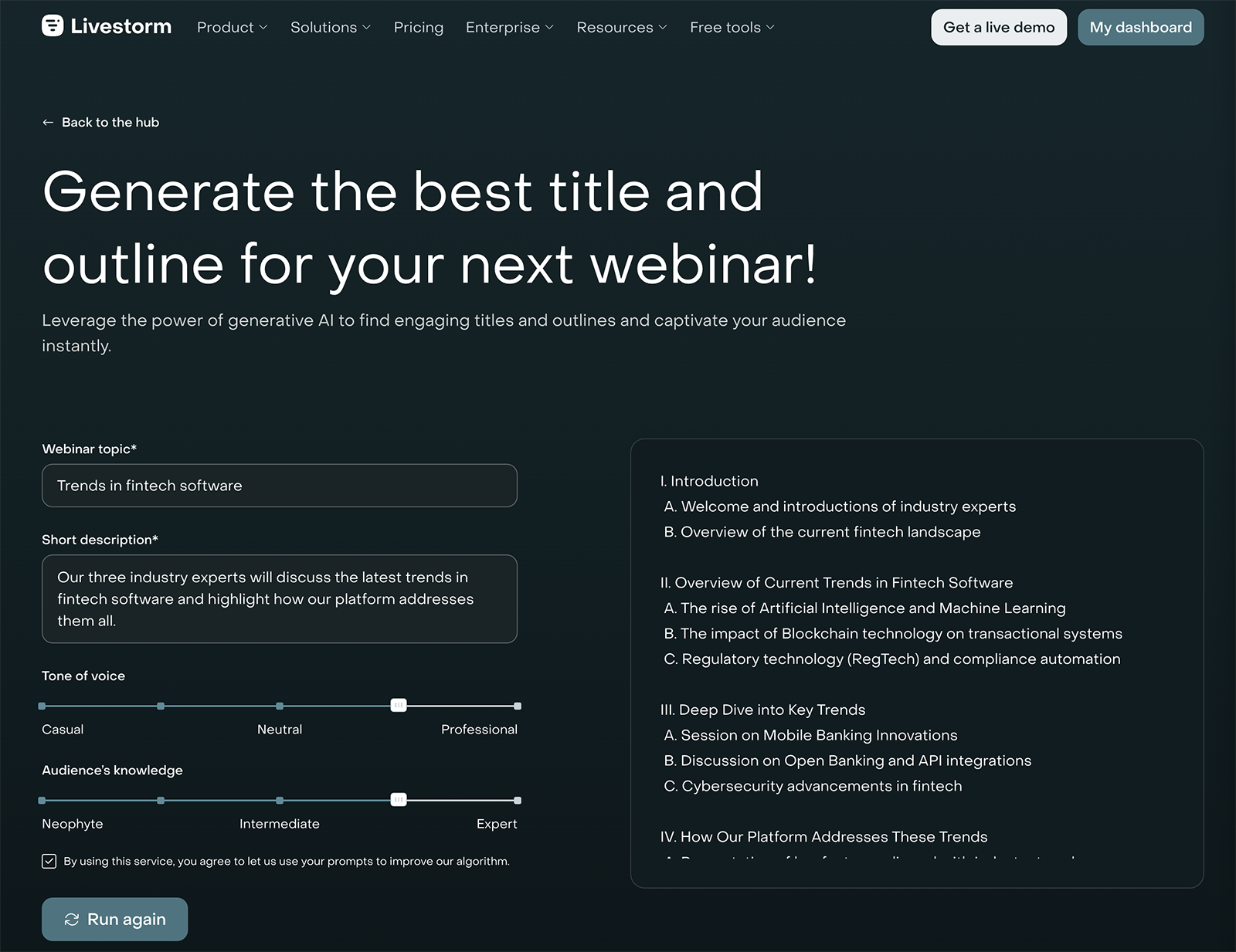 Livestorm webinar outline generator