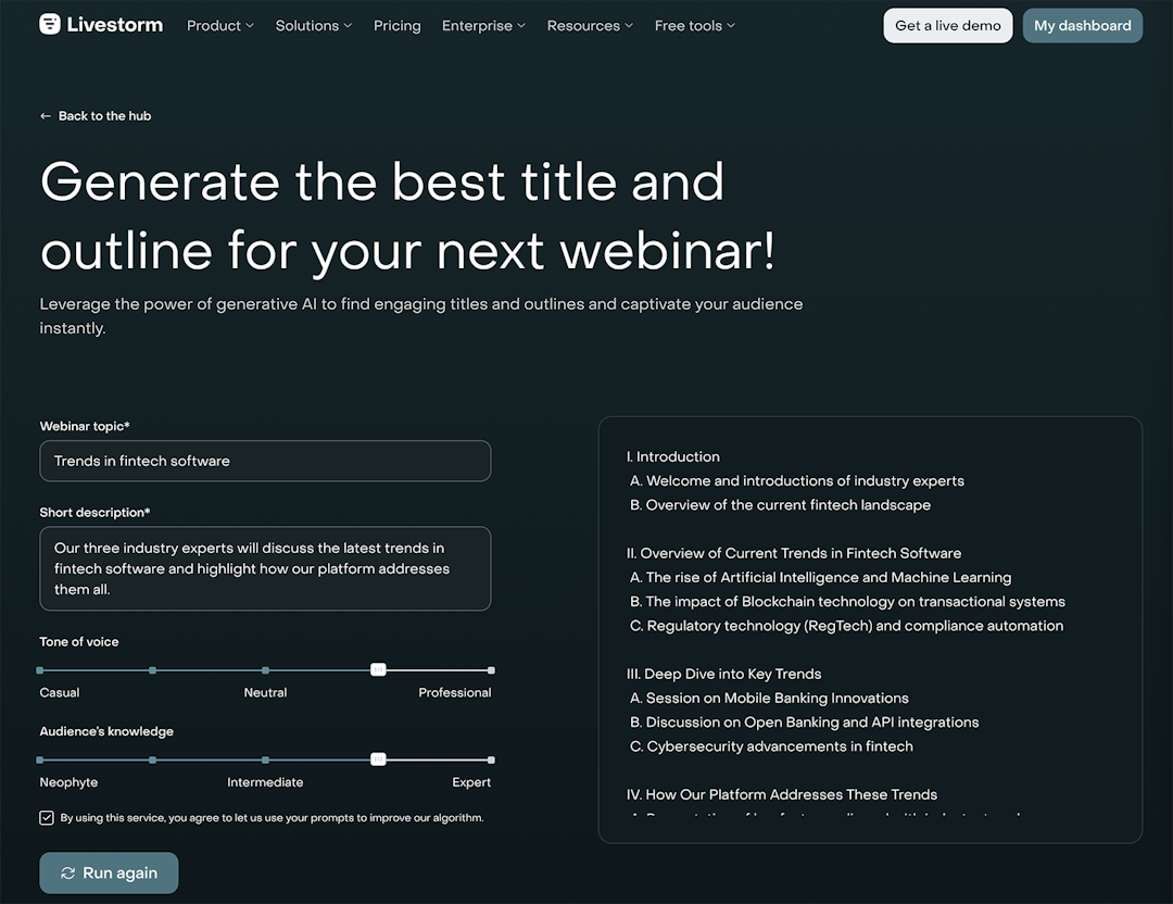Livestorm webinar outline generator