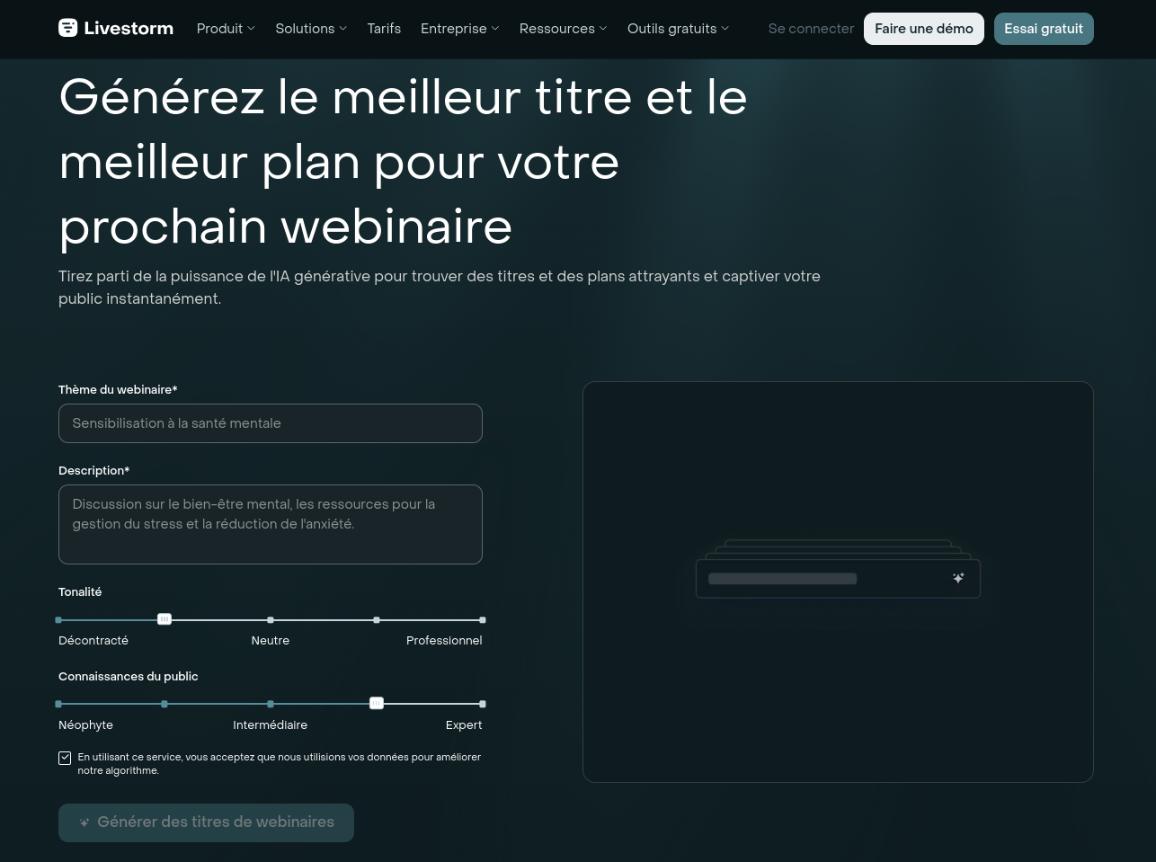 outil livestorm generation titres et meilleur plan pour un webinaire