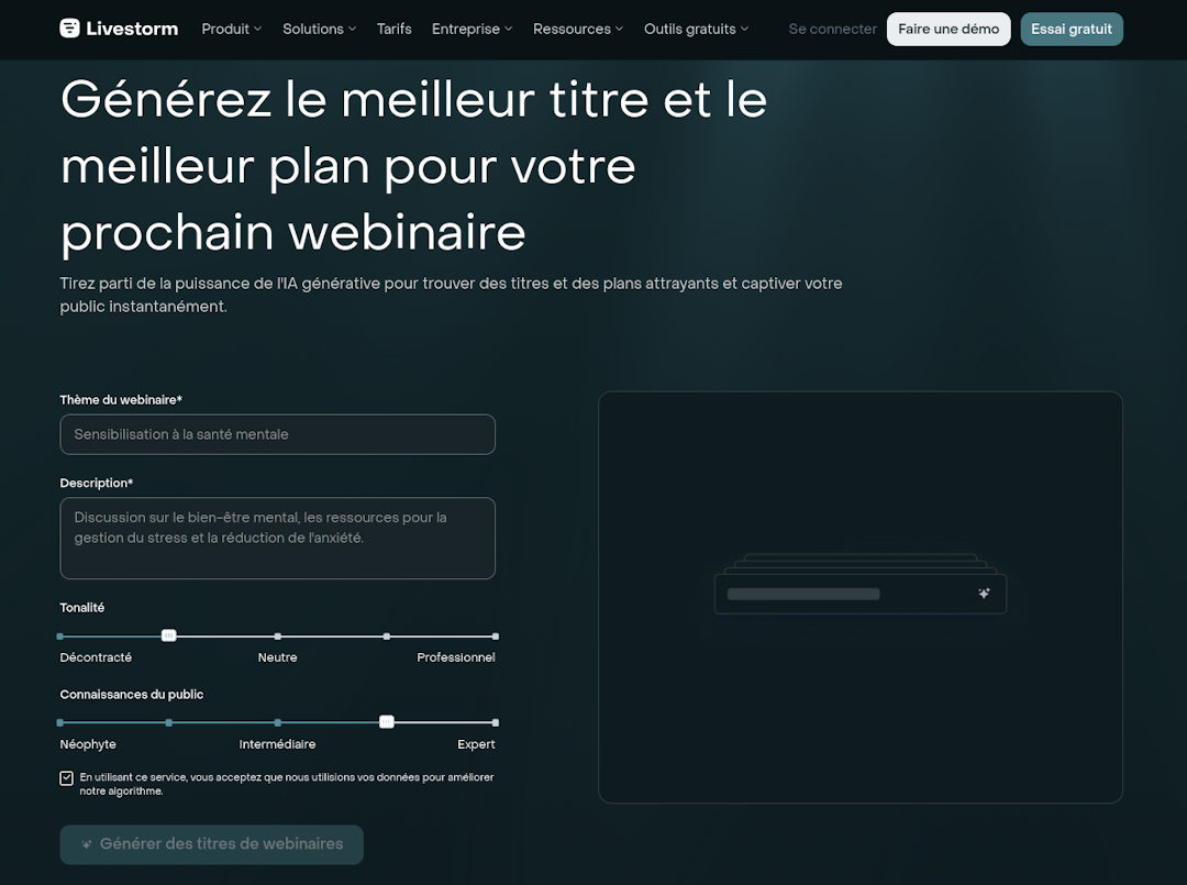 outil livestorm generation titres et meilleur plan pour un webinaire