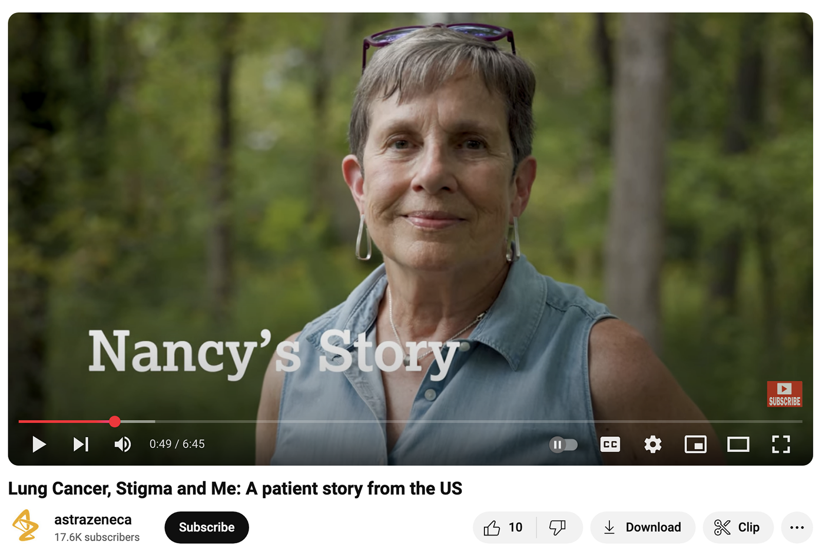 AstraZeneca YouTube video showing a patient story