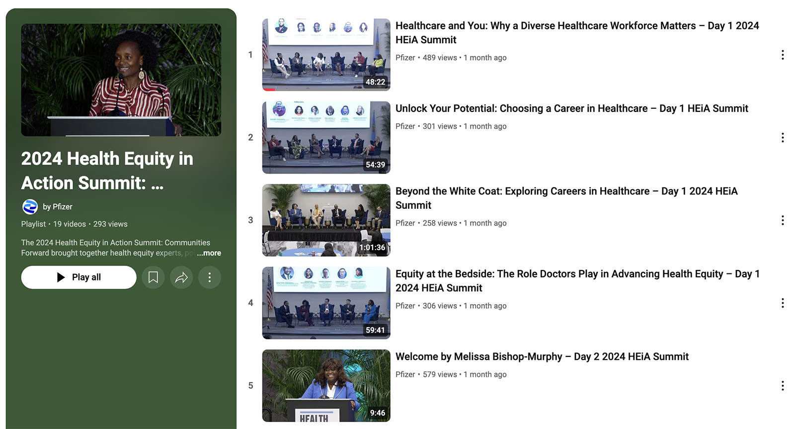 Health Equity in Action Summit playlist on YouTube