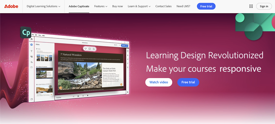 Adobe Captivate homepage