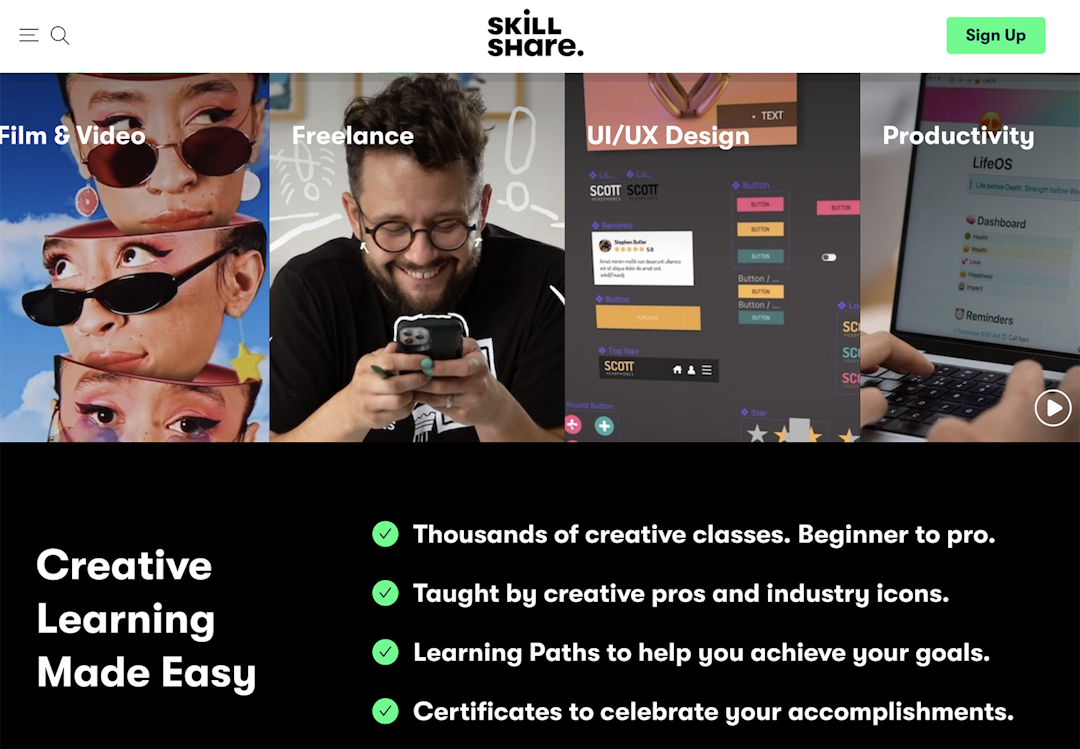 Skillshare homepage