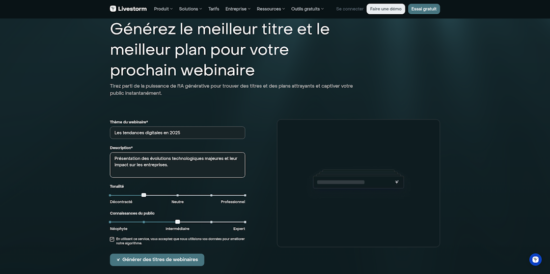 générer plan de présentation avec outil gratuit livestorm