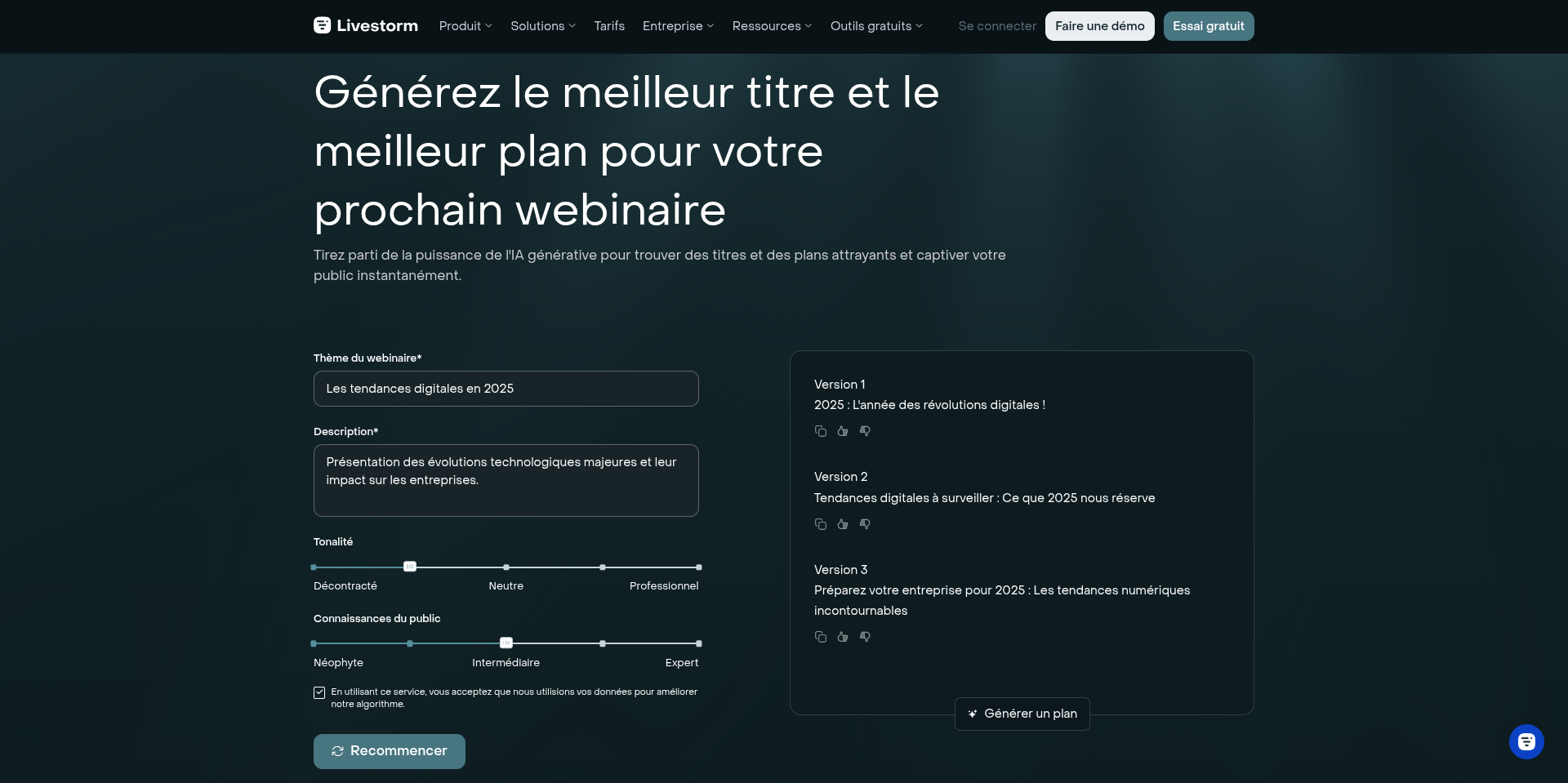 comment générer un plan de présentation avec livestorm