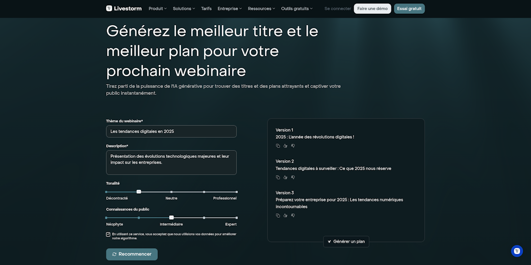 comment générer un plan de présentation avec livestorm