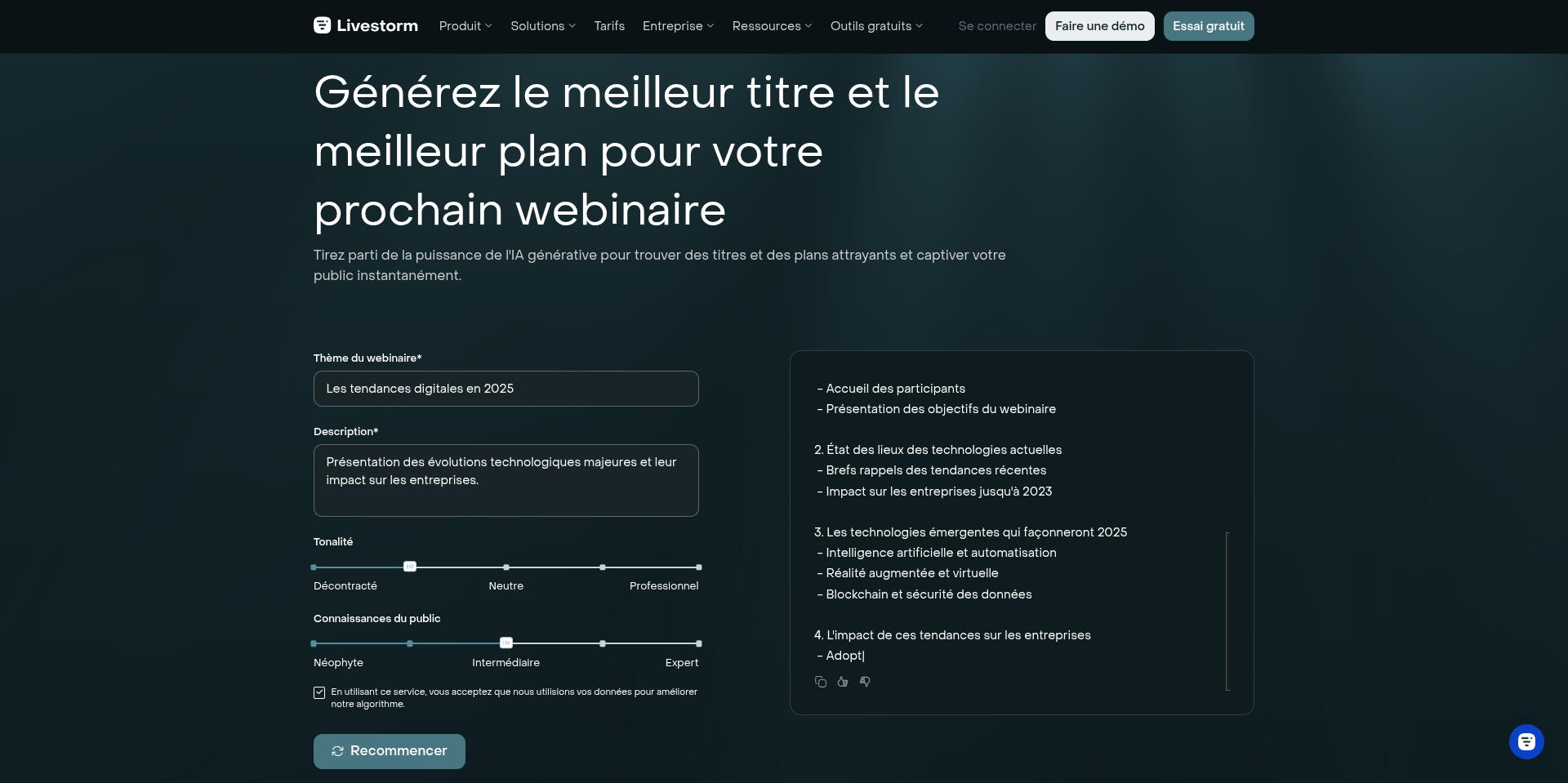 plan de présentation livestorm