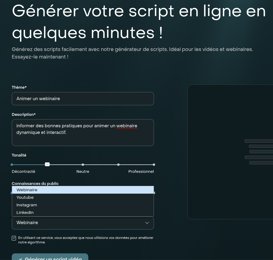 générer un script video livestorm étape 2