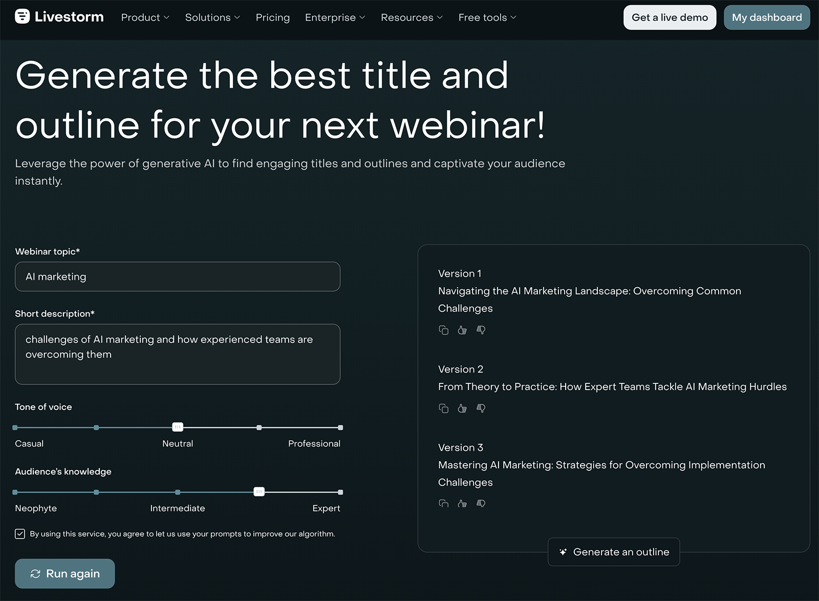 Livestorm's webinar title generator