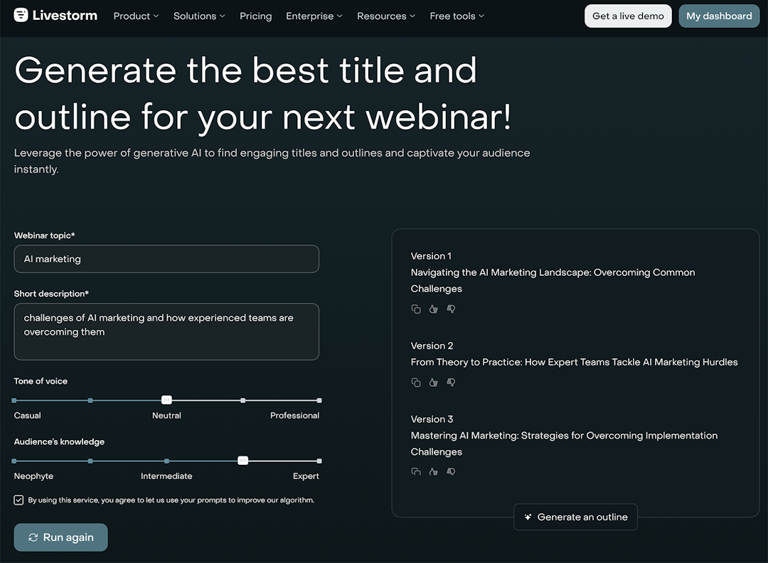 Livestorm's webinar title generator