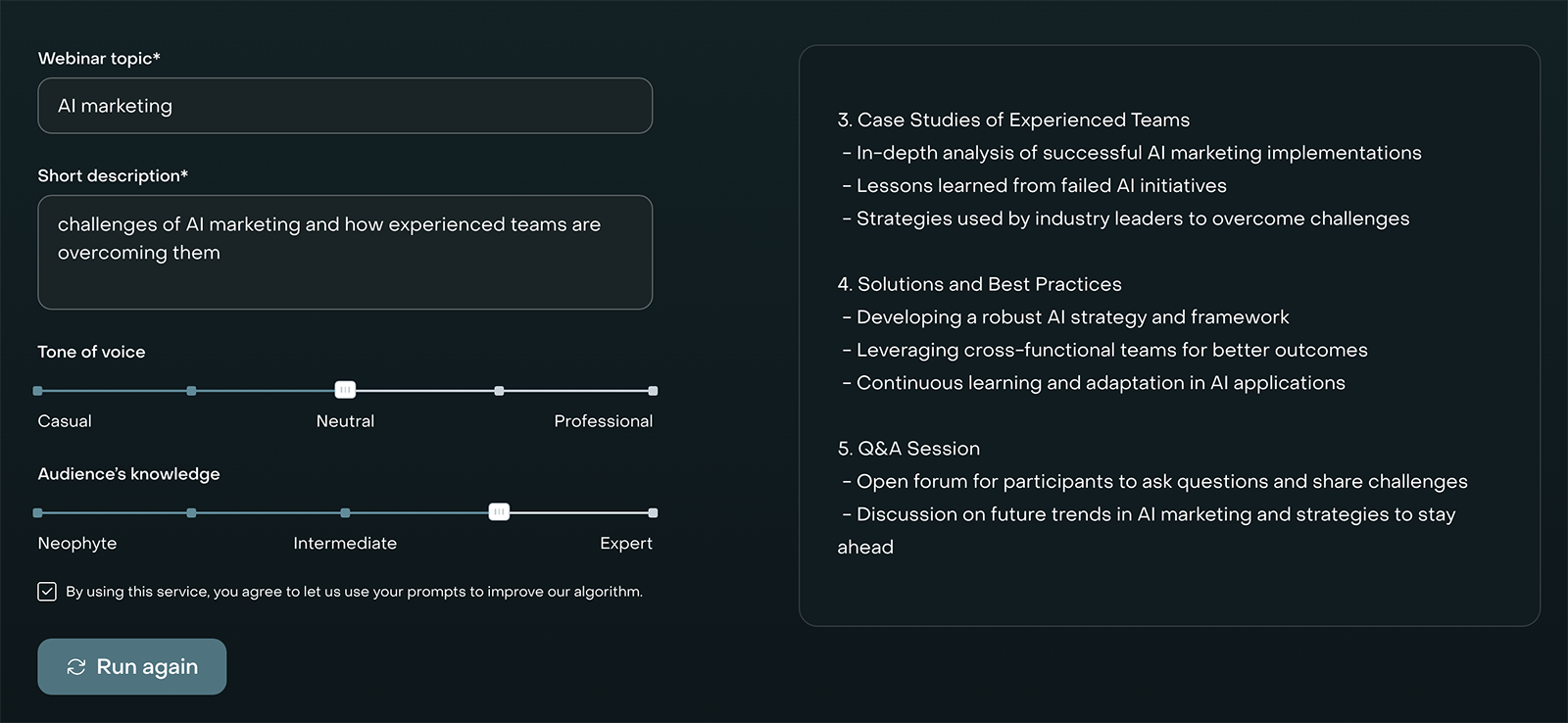 Livestorm's webinar outline generator