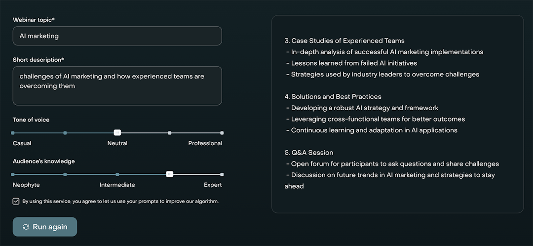 Livestorm's webinar outline generator